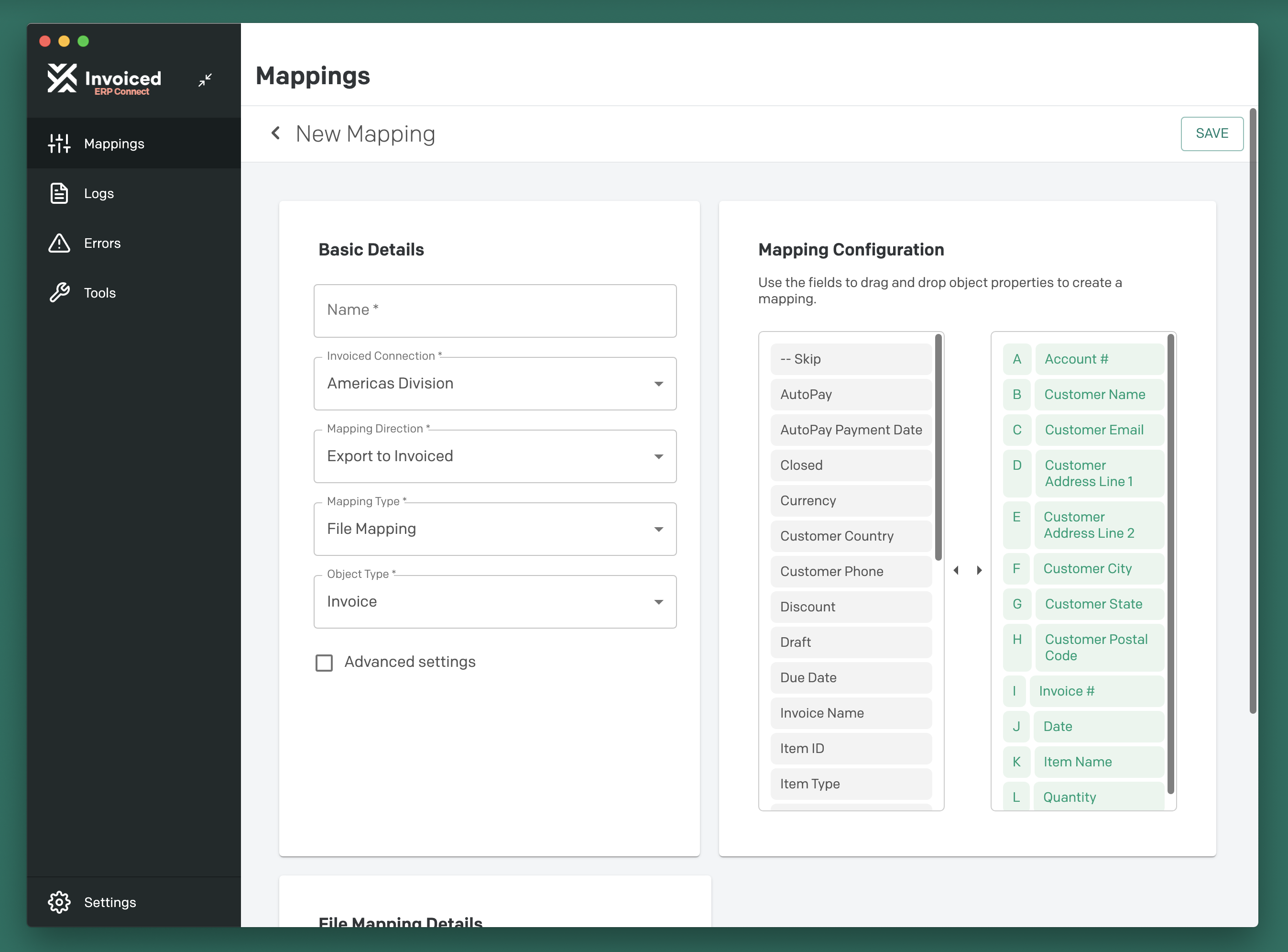 Invoiced ERP Connect Integration Diagram